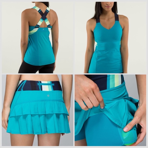 Lululemon SET Surge Stripe Push Ur Limits Tank + Run Pace Setter Skirt Size 8 - Picture 1 of 16
